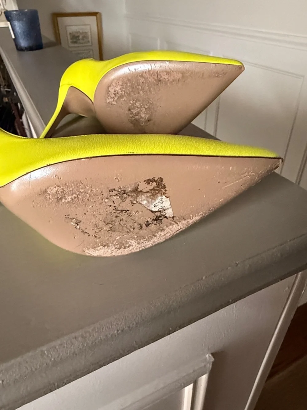 Valentino Neon Yellow Pointed Leather Pumps